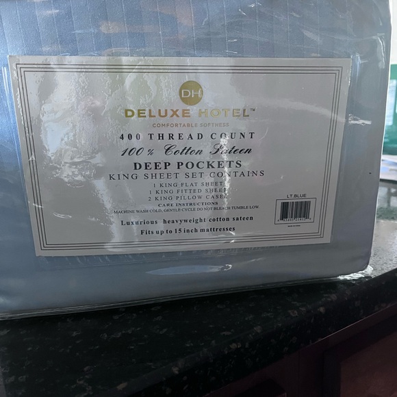 NEW ! Pkg never opened. !! Egyptian Cotton Sateen Striped Sheet Set -blue - Picture 2 of 6